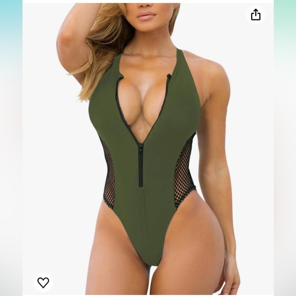 Women's Sexy Hgih Cut Zipper Up V Neck One Piece Monokini Swimwear - Picture 4 of 4